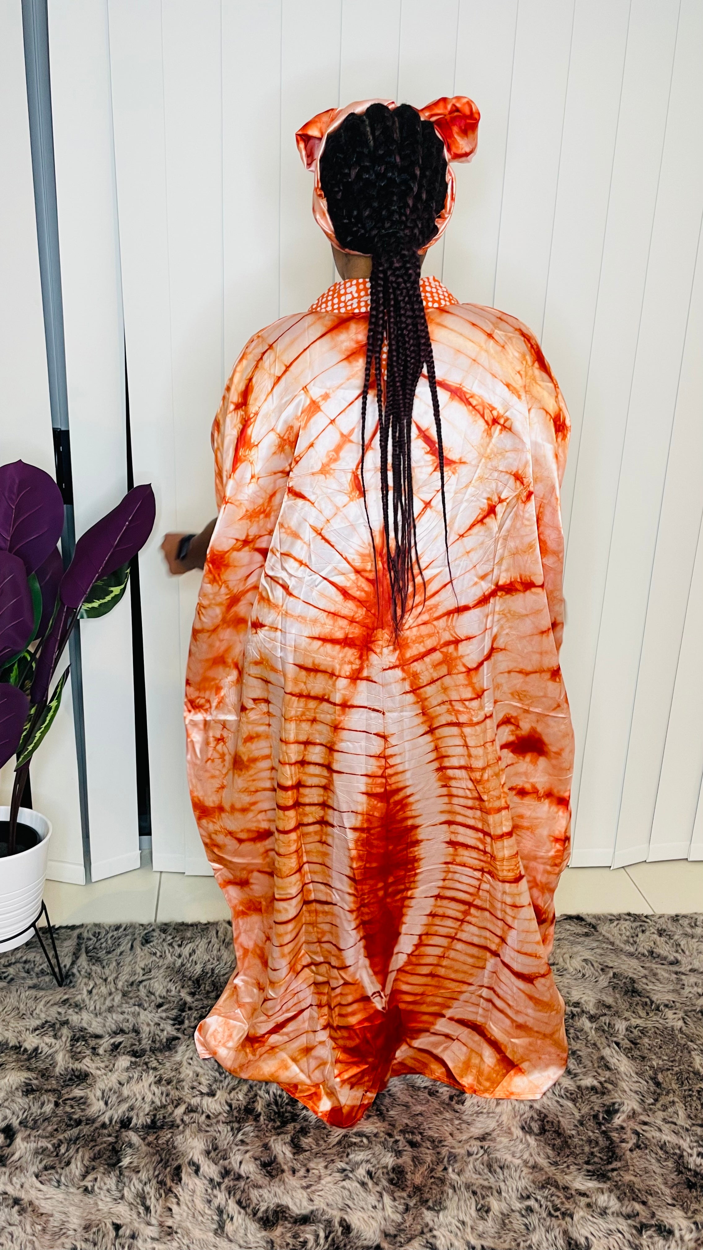Satin Cape gown with scarf
