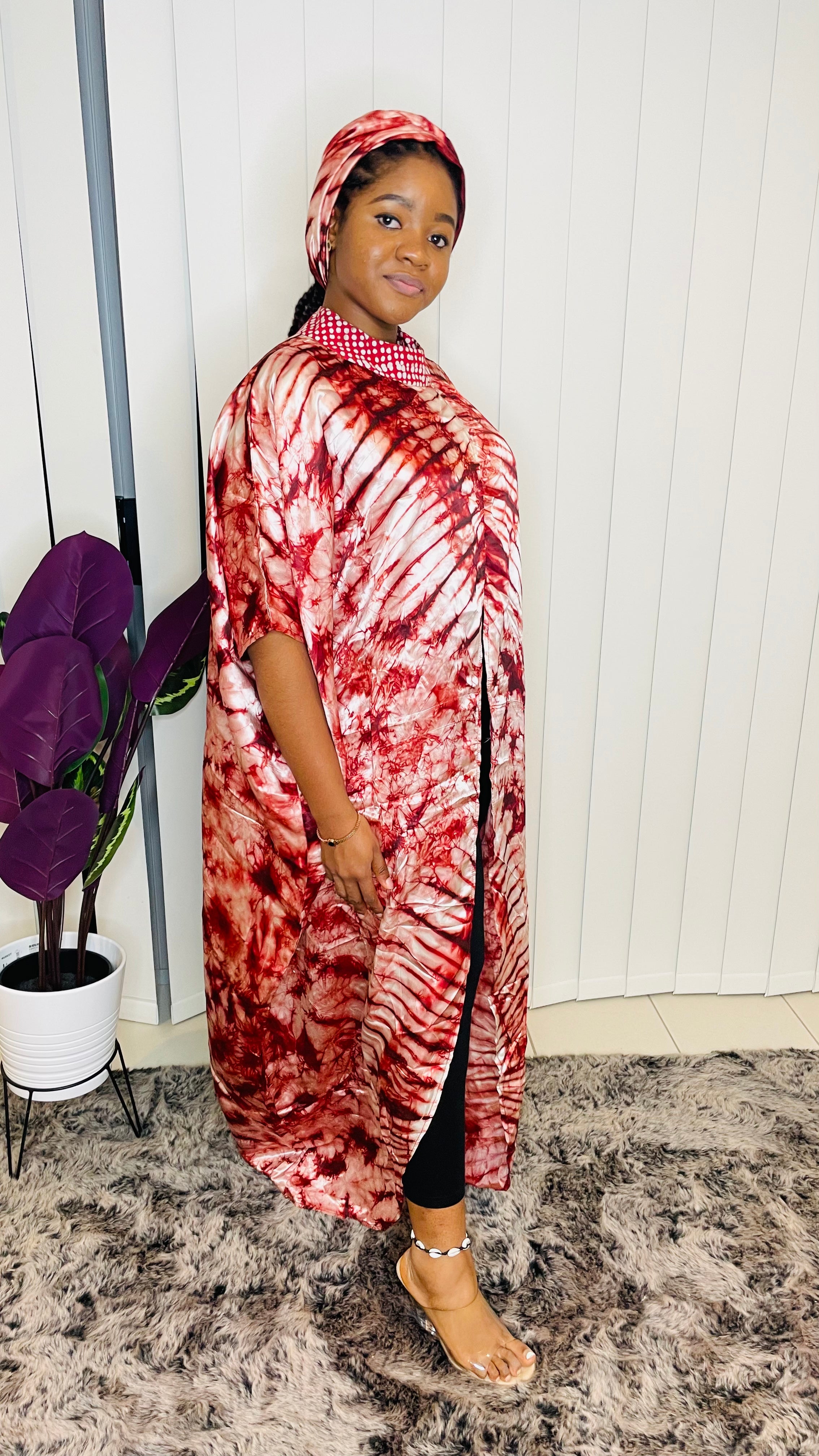 Satin Cape gown with scarf