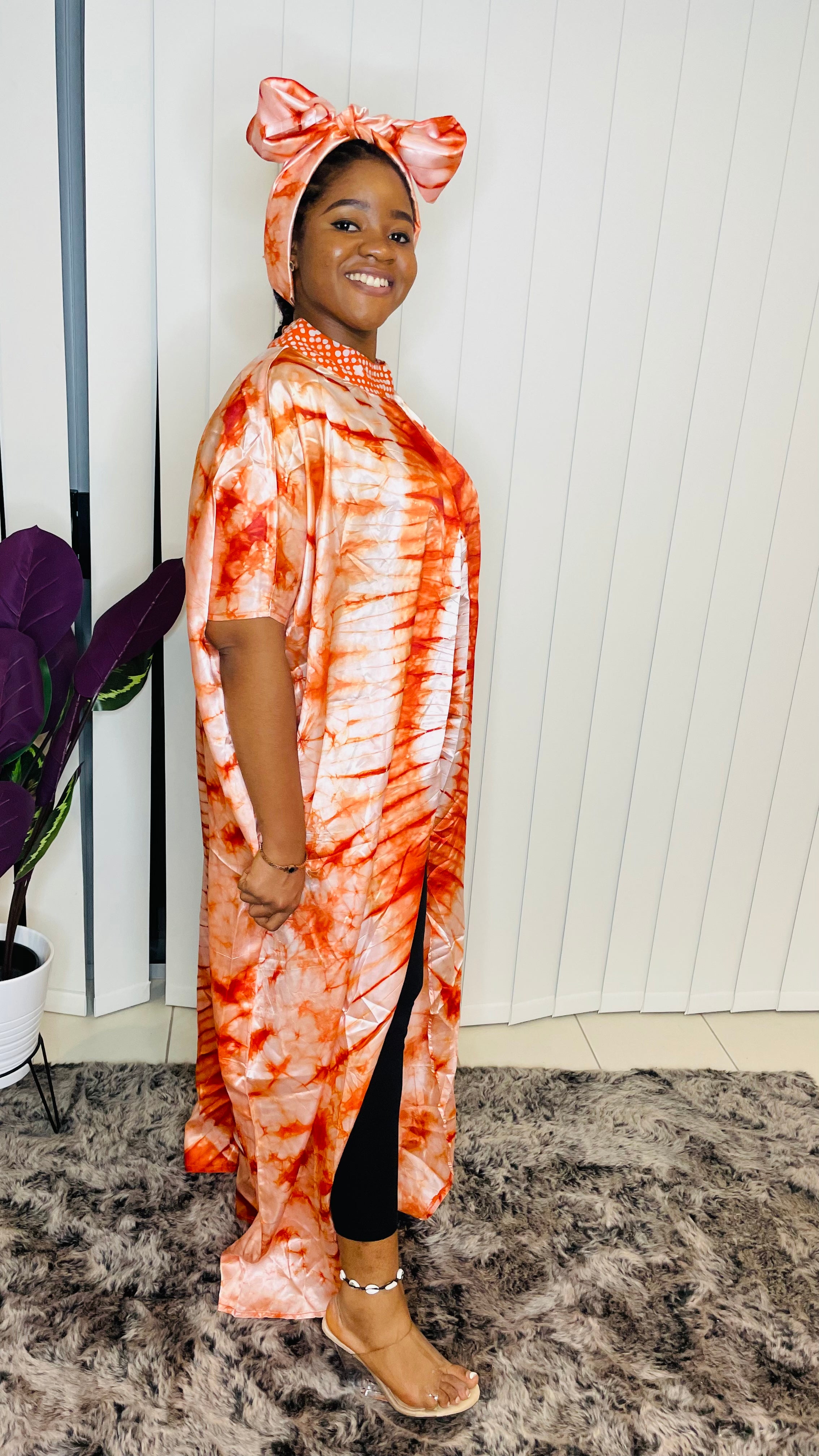 Satin Cape gown with scarf