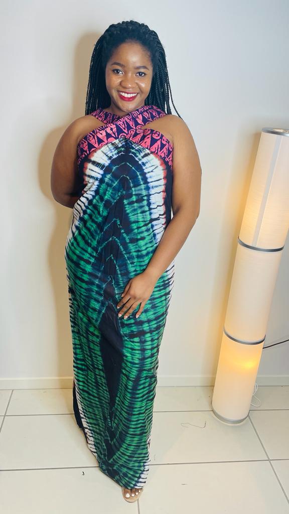 Cross shoulder Adire Dress