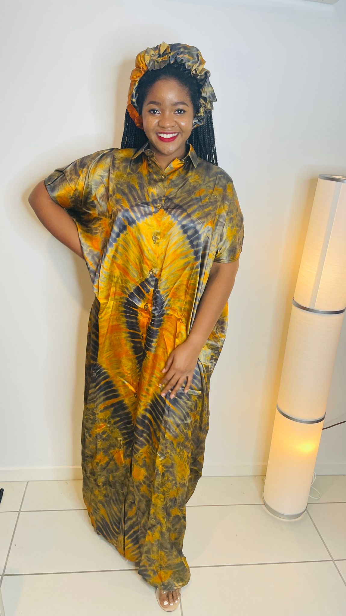Collar satin maxi dress with headpiece